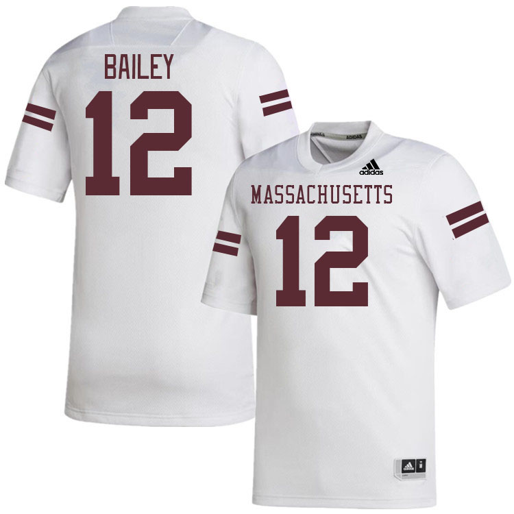 Massachusetts Minutemen #12 Brennen Bailey College Football Jerseys Stitched-White